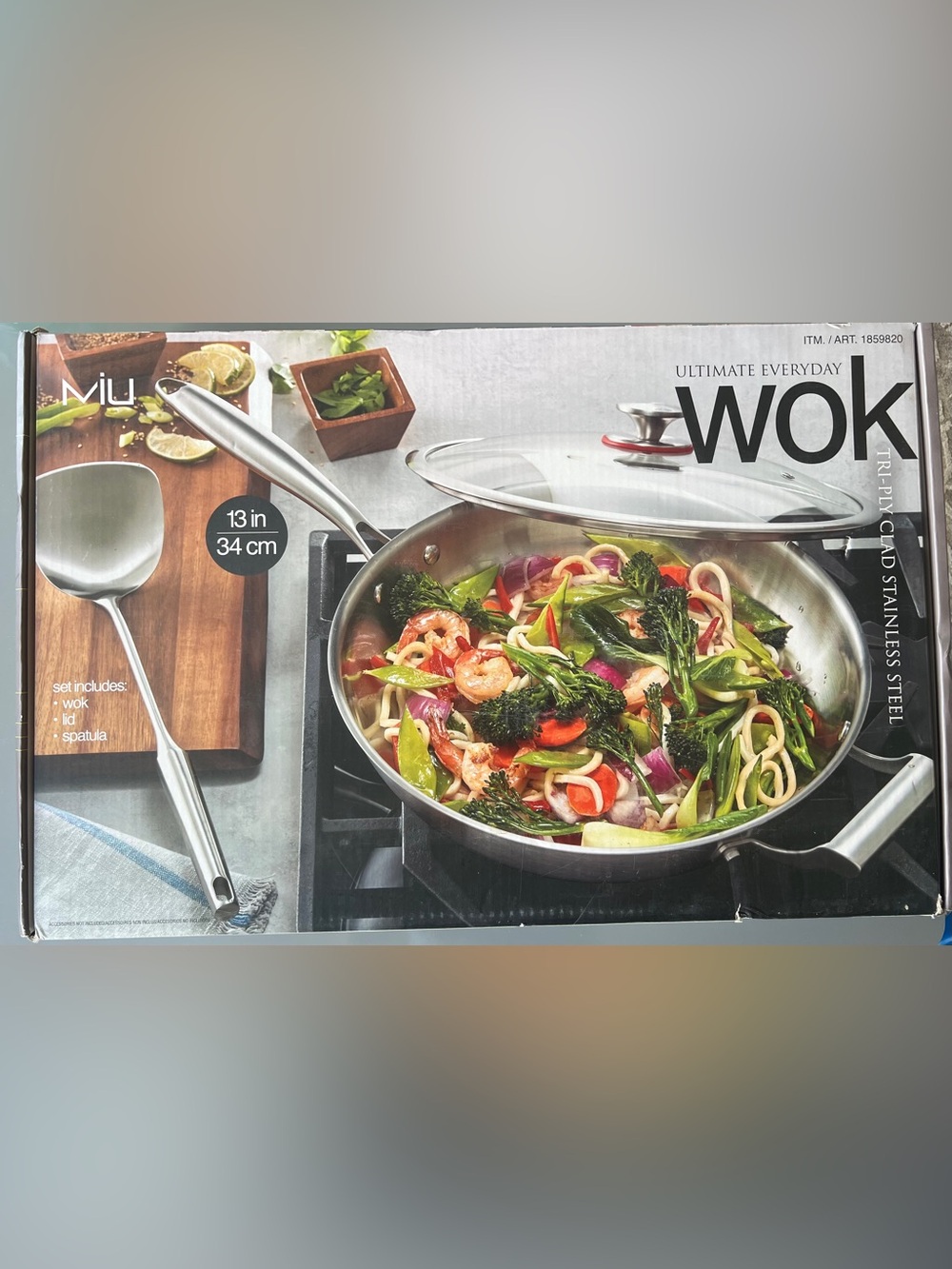 Mi Stainless Steel Wok with Glass Lid - Silver